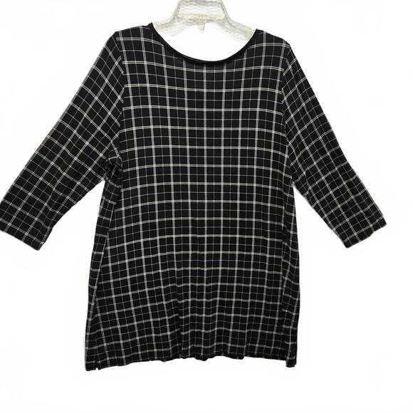 J. Jill Tops - J Jill Wearever Black & White Plaid 3/4 Sleeve V-Back Tunic Knit Top Large